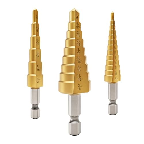 OSTTE Step Drill Bit Set 3PCS, HSS Titanium Coated Step Bits for Aluminum, Wood & Plastic - with 1/4" Hex Shank for DIY Lovers - Image 1