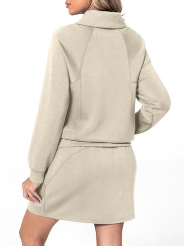 Casly Lamiit 2 Piece Skort Sets for Women Tennis Athletic Skirt Sweatsuits Casual Long Sleeve Sweatshirts Fall Matching Sports Outfits Dark Beige 2XL - Thumbnail 3