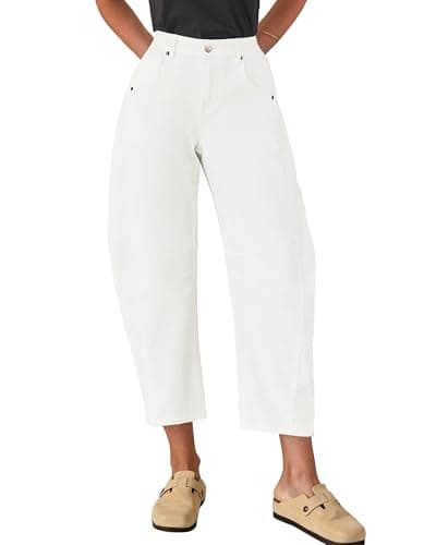 Vetinee Womens Cropped Baggy Jeans for Women High Waisted Tapered White Jeans Cream White Small - Image 1