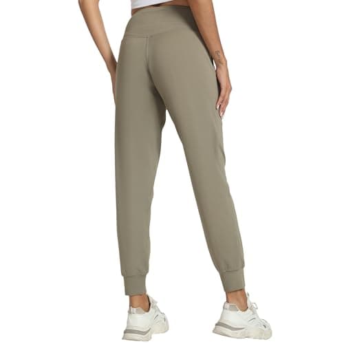 Rrosseyz Women's Joggers with Zipper Pockets Lightweight Soft Workout Athletic Pants for Camping Running Outdoor(Khaki,S) - Thumbnail 4