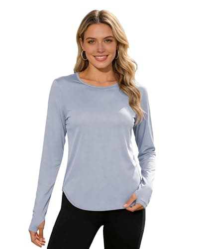 Womens Sun Shirts UPF 50+ Long Sleeve UV Protection SPF Shirts Moisture Wicking Dry Fit Lightweight Workout Running Hiking Outdoor Athletic Tops Grey XL - Image 1