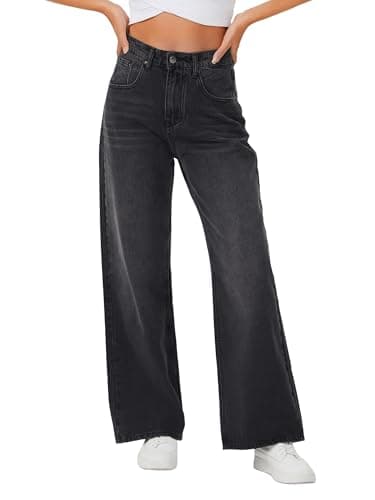 Genleck Womens Baggy Jeans Loose Wide Leg High Rise Jean for Woman Boyfriend Y2K Pants Trendy (Black Gray,2) - Image 1