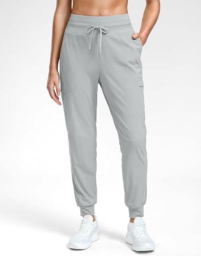 G Gradual Joggers for Women 4 Pockets High Waisted Athletic Jogger Pants Soft Lightweight Sweatpants for Workout Running, Bright Grey, Small - Thumbnail 2