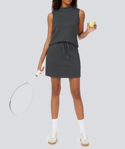 Casly Lamiit Two Piece Set for Women Summer Tennis Skirts with Shorts Tracksuits Sleeveless Travel Outfits Matching Sets Conjuntos De 2 Piezas Para Mujer Dark Grey L - Thumbnail 5