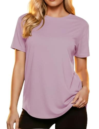MAPICK Women’s Summer Workout Tee Short Sleeve Yoga Top Gym Shirt Basic Casual Loose Fit T-Shirt Purple - Image 1