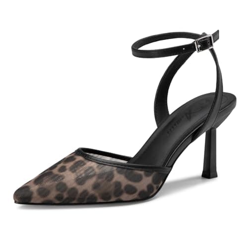 Athlefit Women's Closed Pointed Toe 3 Inch High Heels Ankle Strap Stiletto Heel Wedding Party Dress Pumps Shoes, Leopard Size 8,SAPU2602W - Image 1