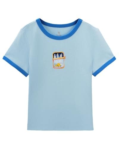 Stelle Girls Graphic Tees Short Sleeve Girls Shirts Cute Tops Crew Neck Casual Basic Summer T-Shirt for Kids Teen 8-9 Years(Seas The Day|Blue,M) - Image 1