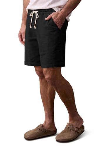 Comdecevis Mens Cotton Shorts 7 Inch Inseam Casual Elastic Waist Drawstring Short Summer Beach Shorts for Men Black S - Image 1