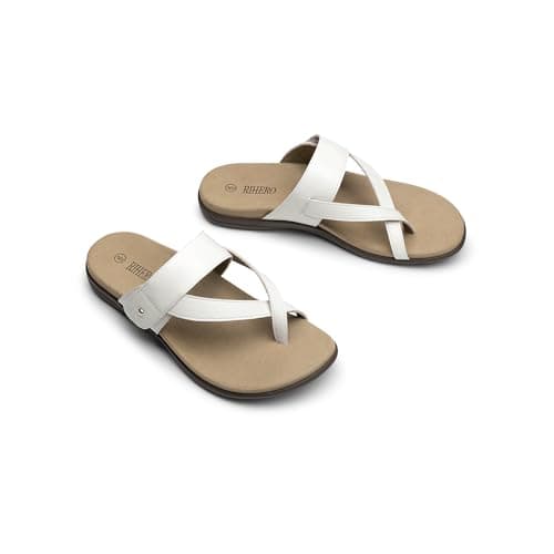 Rihero Orthopedic Sandals for Women Arch Support Flip Flops Comfortable Dressy Thong White Flat Sandals for Summer Beach Vacation Size 6.5 - Thumbnail 6