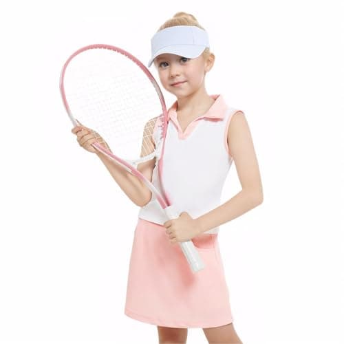 Gogokids Girls Tennis Dress with Shorts Golf Polo Tank Top and Skorts Sets with Pockets Athletic Workout Outfit Sets, Pink(130/8-9 Years) - Image 1