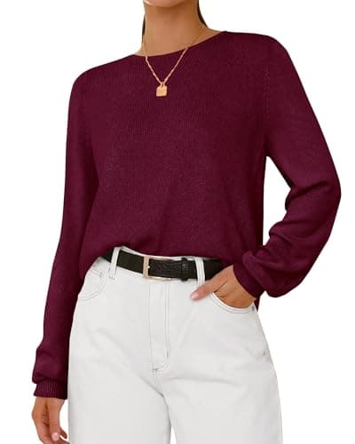 BTFBM Womens Long Sleeve Crew Neck Sweaters 2026 Spring Casual Classic Soft Loose Fit Basic Pullover Jumper Knit Top(Burgundy, X-Large) - Image 1