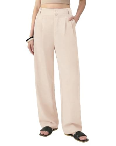 SEAJOJO Womens Wide Leg Casual Pants High Waisted Business Pleated Trousers with Pockets Work Palazzo Dressy Slacks Light Khaki - Image 1
