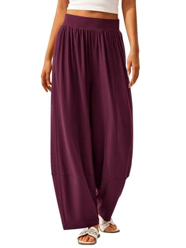 MASCOMODA Women Casual Wide Leg Palazzo Lounge Pants Comfy Soft Loose Flowy Yoga Pants Smocked High Waisted Barrel Sweatpants(Wine Red,X-Large) - Image 1
