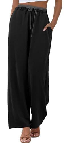 ONLYSTORY High Waist Wide Leg Pants for Women Adjustable Drawstring Business Casual Pants Loose Lightweight Palazzo Trousers with Pockets - Image 1