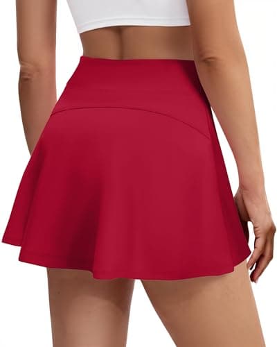 DLOODA Skorts for Woman, Tennis Skirt with Pockets Shorts Golf Skort High Waisted Athletic Skirts Workout Pickleball Red - Image 1