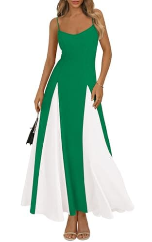 PRETTYGARDEN Women's 2026 Spring Spaghetti Strap Maxi Dress Stretch Sexy Flowy Dress Backless Wedding Guest Long Dresses (Green White, XX-Large) - Image 1