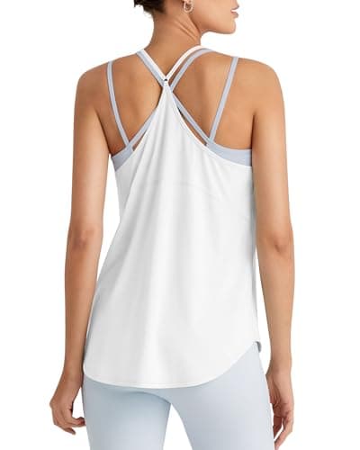 G4Free Women's Workout Tank Tops Loose Fit Racerback Athletic Top Tennis Running Exercise Tanks Yoga Gym Pilates (White,XS) - Image 1