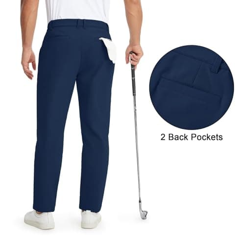 M MAELREG Golf Pants Men Fleece Lined 30"/32"/34" Solid Dress Work Pants for Men Water-Resistant Stretch Warm Winter Trousers Navy - Thumbnail 3