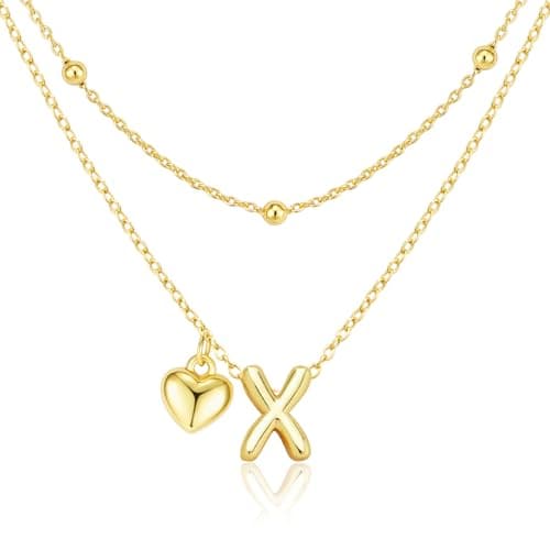 adoyi Easter Basket Stuffers Heart Initial Necklaces for Women Dainty 14K Gold Plated Heart Initial Necklaces Layered Letter X Pendant Necklace Stack Birthday Valentines Gifts for Women Jewelry - Image 1