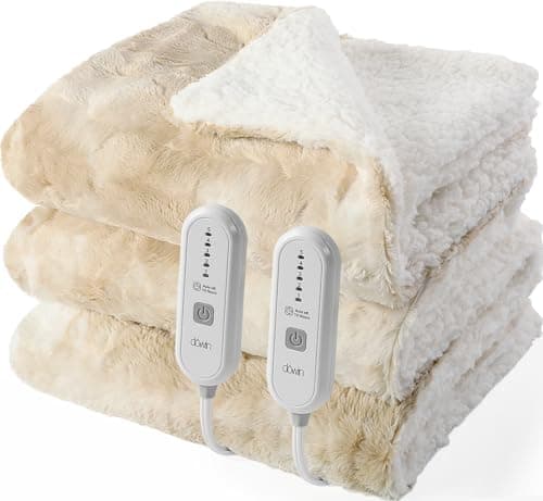 Dowin Heated Blanket Queen Size,Tie Dye Faux Fur Sherpa Electric Blanket with 5 Fast Heating Levels &10 Hrs Auto Off, 84" x90" Dual Control Heating Blanket,(Beige) - Image 1