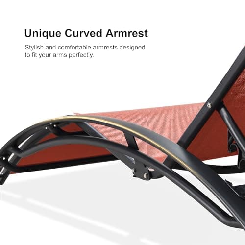 PURPLE LEAF Patio Chaise Lounge Set Outdoor Lounge Chair Beach Pool Sunbathing Lawn Lounger Recliner Chair Outside Tanning Chairs with Arm for All Weather Side Table Included Coral Red - Thumbnail 5