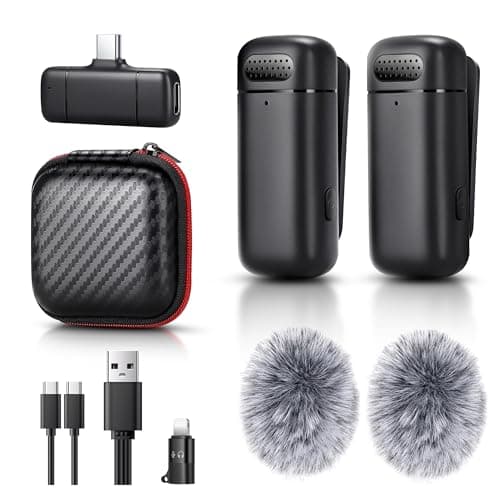 Sunnymark Mini Wireless Lavalier Microphone for iPhone/Android/Laptop, Plug & Play mini Mic with USB C Receiver and Lightning Adapter, Noise Reduction Clip on Wireless Microphone for TikTok, YouTube