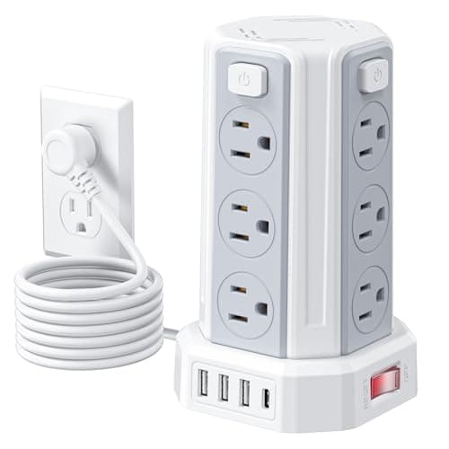 Power Strip Surge Protector, 6.5 Ft Extension Cord with 12 AC Multiple Outlets 4 USB (1 USB C), SMALLRT Power Tower Desktop Charging Station - Image 1