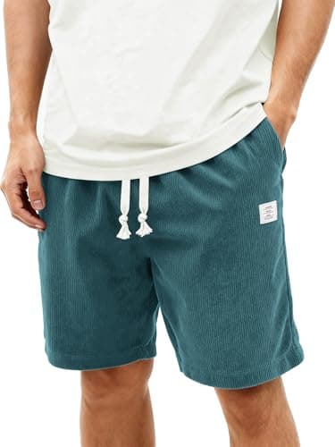 HOTake Mens Corduroy Shorts Casual 7 Inch Elastic Waist Drawstring Summer Beach Loose Fit Shorts Blue-Green - Image 1