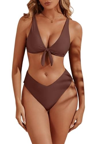 geluboao Women's Bikini Sets Two Piece Swimsuit Sexy V Neck Push Up High Waisted Cheeky Bathing Suit Brown XL - Image 1