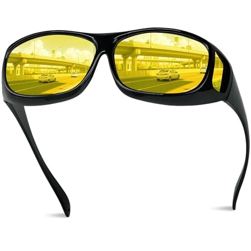 Chiccool Night Driving Glasses Fit Over for Men Women, Anti Glare Polarized Night Vision Driving Glasses, Wrap Around HD Yellow Lens Sunglasses - Image 1
