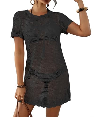 Bsubseach Women Swimsuit Coverup Crochet Bathing Suit Cover Up Swimwear Knit Beach Dress Vacation Outfits Black S - Image 1