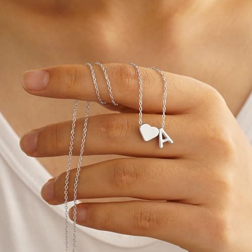 Turandoss Heart Initial Necklace for Women, 18K-White-Gold-Plated Heart Initial C Dainty Necklaces Tiny Silver Necklaces Birthday Gifts for Women Jewelry - Thumbnail 5