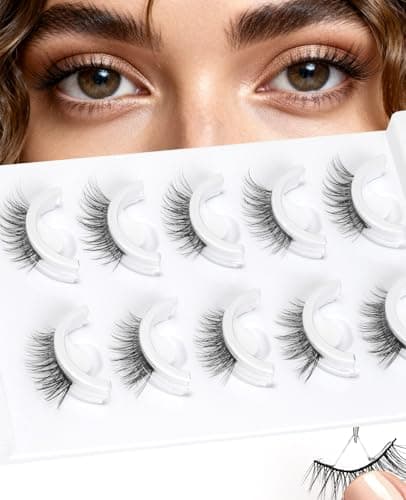 Obeyalash Waterproof Self Adhesive Eyelashes,Half Eyelashes 6-14mm, 5 Pairs Natural Look Stick on False Eyelashes, No Glue Needed, Wispy Glueless Lashes Reusable and Comfortable (M874) - Image 1