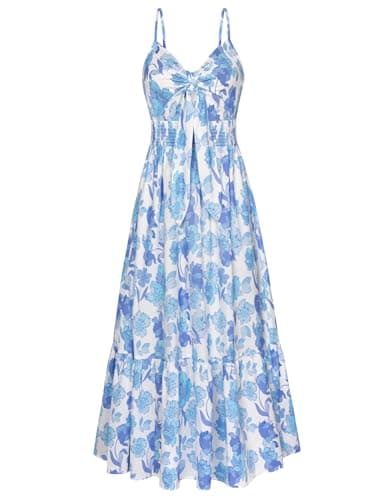 GRACE KARIN Women's 2025 Summer Boho Floral Printed Spaghetti Strap Tie Front V Neck Ruffle A Line Swing Beach Dresses - Image 1