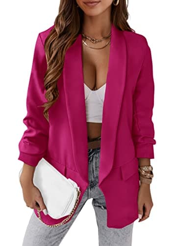KIRUNDO Blazers for Women Oversized Business Casual 2026 Spring Fall Fashion Long Sleeve Open Front Work Office Suit Jackets(Rose Red, Medium) - Image 1