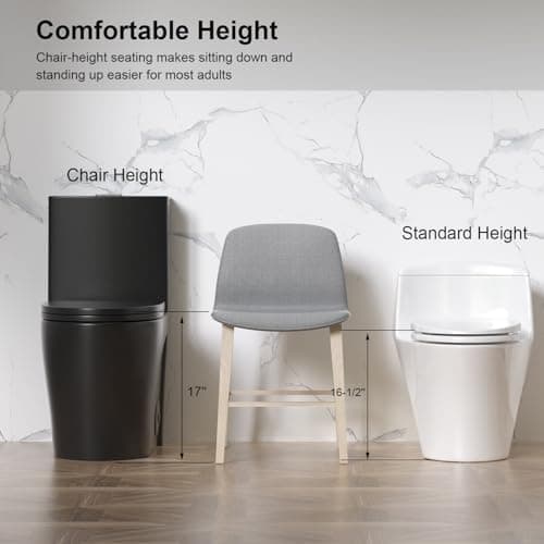 Elongated One Piece Toilet with Comfort Chair Seat ADA Height 17.3" Modern Toilet for Bathroom, Dual Flush 0.8/1.6 GPF and MAP 1000g, 12" Rough-In, Soft Closing Seat,Matte black - Thumbnail 4