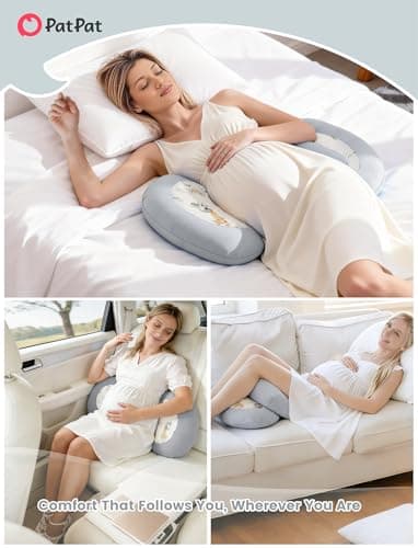 PATPAT Pregnancy Pillow for Sleeping, Maternity Pillow with Removable Cooling Cover, Support for Back, Belly and Hips, Portable Travel Wedge Pillow for Pregnant Women with Adjustable Small Pillow - Thumbnail 2