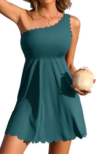 Charmo Swim Suits for Women 2025 One Piece Swimsuit Tummy Control Plus Size Swim Dresses Womens Bathing Suits with Skirt Light Green 2XL - Image 1