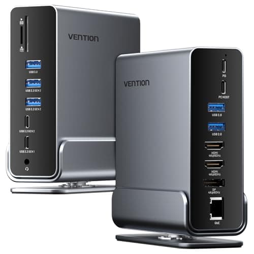 VENTION 15-in-1 Laptop Docking Station Dual Monitor, 360° Roatable Triple Monitor Docking Station with 2 * 4K HDMI and 1*DP, PD 100W Charging for Laptop, 10Gbps USB Port Transfer, RJ45, Audio, SD/TF - Image 1