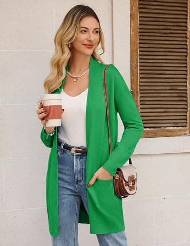 GRACE KARIN Long Cardigan Sweaters for Women, Vacation Outfits for Women, Open Front Knit Winter Clothing Women 2026 Green 2XL - Thumbnail 6