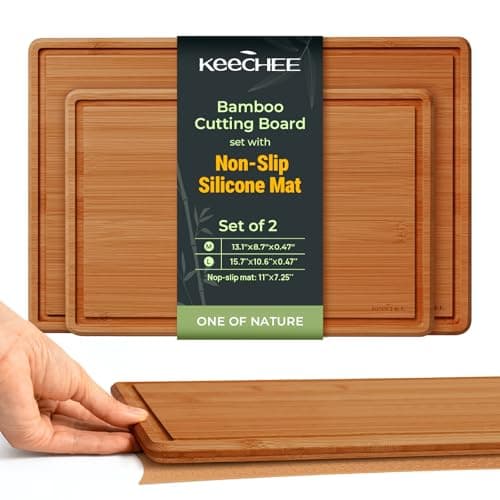 Keechee 2Pcs Cutting Board Set with Non-slip Mat, Bamboo Cutting Boards for Kitchen Meal Prep & Serving - Wood Serving Board Sets with Deep Juice Groove Ideal Kitchen Gifts - Image 1