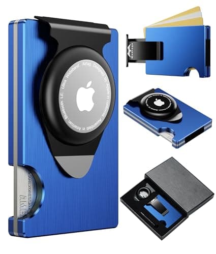 Apple Airtag Wallet Men Slim : Metal Air Tag Wallets Wallet with 2 Money Clip Replaceable Gift Boxed Set for Male Husband at Anniversay Brithday