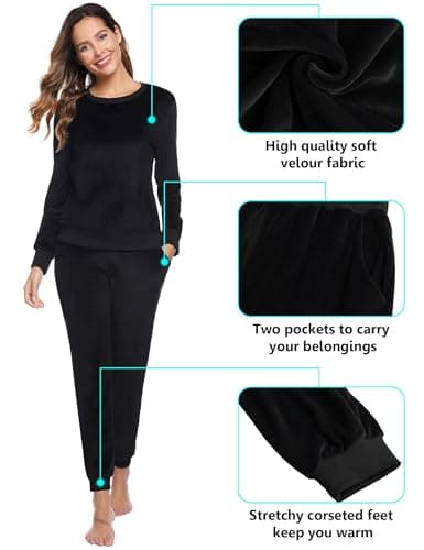 Totatuit Velour Tracksuit Womens Sweatsuits Casual Loungwear 2 Piece Outfits Jogging Velvet Pullover Solid Sets Black - Thumbnail 2