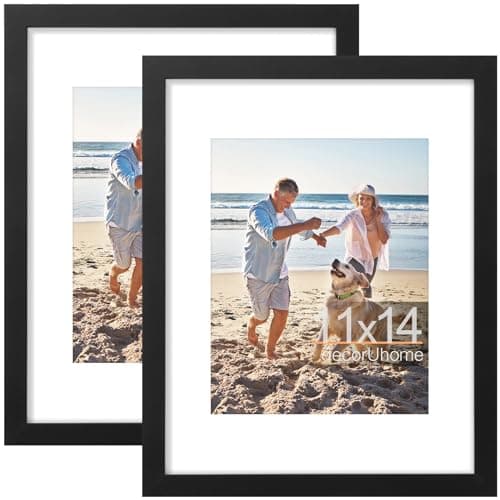 decorUhome 11x14 Picture Frame, Display Pictures 8x10 with Mat or 11x14 without Mat, Wall Mounting Photo Frame, Black, 2 Pack - Image 1