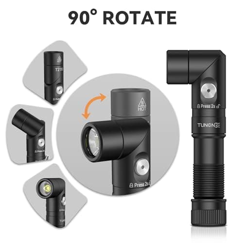 TUNENGE T21X 1400 Lumen Small LED Flashlight Rechargeable, Super Bright 90 Degree EDC AA Pocket Flashlight with Magnet, Adjustable Headlamp, Mini Tactical Light & Clip for Camping Running Hiking - Thumbnail 6