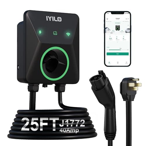 IYILO Level 2 EV Charger, 40Amp J1772 Wall Electric Car Charger for Non-Tesla, with Dual Temp Sensors(Exclusive), Supports Wi-Fi, RFID Cards and App-Scheduled Charging, NEMA 14-50P, 25FT Cable - Image 1