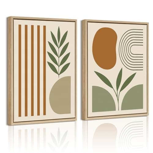 DAJONART Minimalist Boho Wall Art Set of 2,Sage Green & Olive Gray Abstract Prints Duo Framed Canvas for Modern Organic, Japandi, and Bedroom Decor,Neutral Earth-Tone Geometric Wall Decor,12x16 in - Image 1