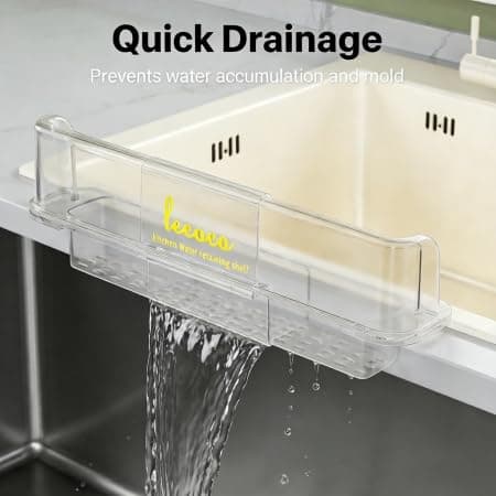 2-in-1 Sink Splash Guard & Storage Organizer, Adjustable Telescopic 14.17-21.85 In/36-55.5cm, Non-Slip Adhesive, Thick Durable Material, Multi-Scene for Kitchen Bathroom to Tidy Countertops - Thumbnail 3