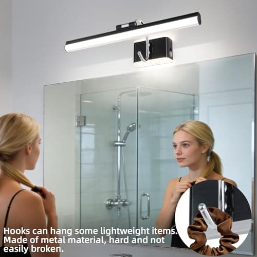 TYhogar Modern Black Bathroom Light Fixtures 16.3 inch Led Vanity Lights, 8W, Rotatable Bar Bathroom Lighting fixtures Over Mirror,4000K Daylight Dimming Wall Light Fixtures for Indoor - Thumbnail 4