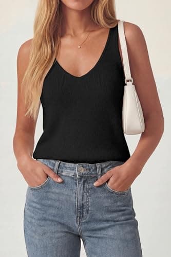 PRETTYGARDEN Women Summer Tank Tops 2026 Basic Sleeveless V Neck Lightweight Knit Beach Vacation Clothes Going Out Top(Black,XX-Large) - Thumbnail 3